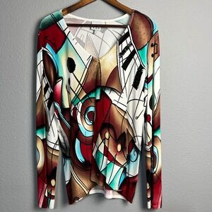 NVD Abstract Art to Wear Musical Notes Print Modernist Abstract Top Colorful XXL